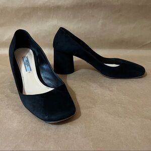 Prada | Suede 65mm Round Block Heel Pumps Square Toe Classic Size 7.5 (EU 37.5)